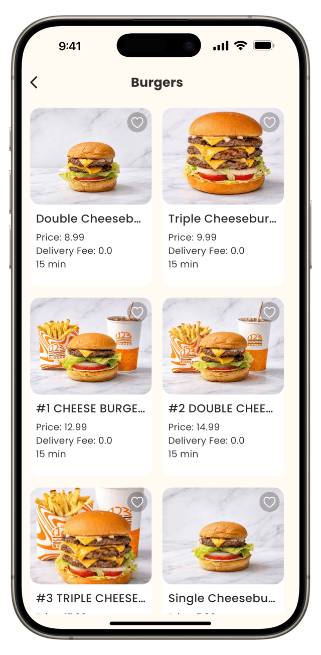 123Burger app screen